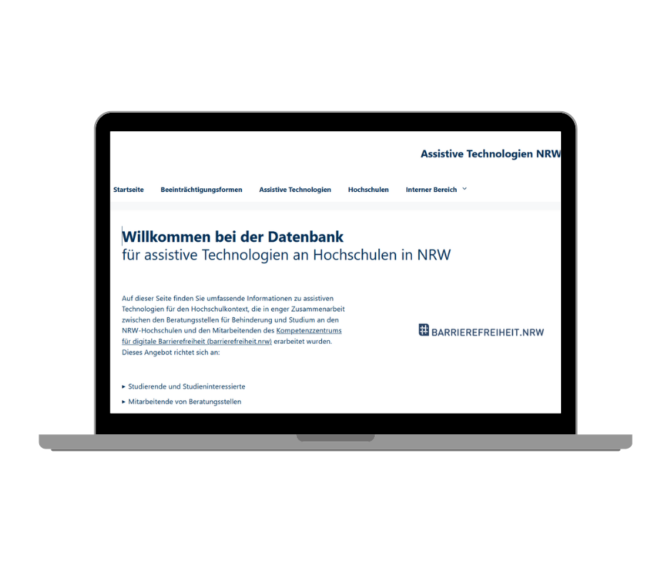 Laptopbildschirm mit Ausschnitt der Datenbank-Startseite 