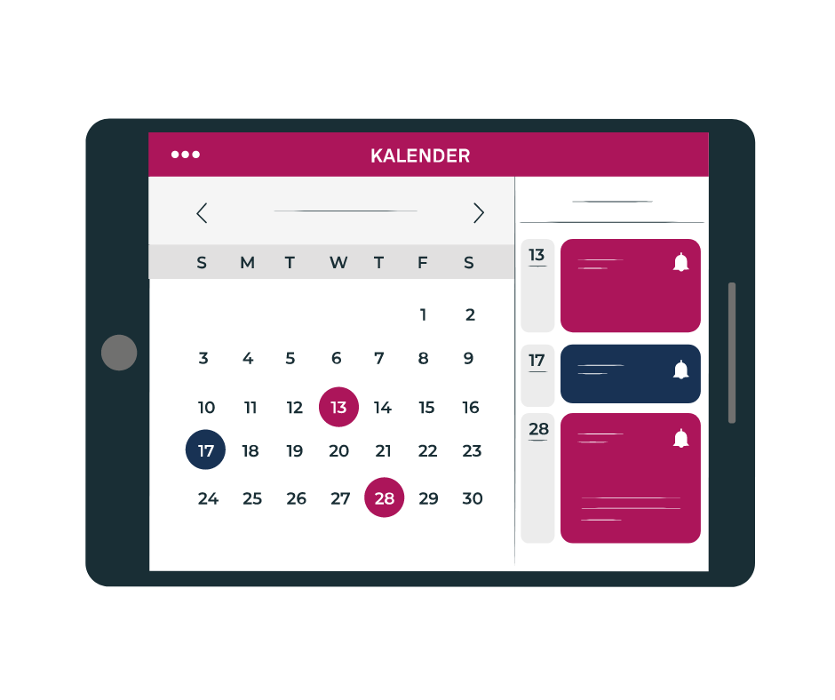 Illustration: Tablet zeigt einen digitalen Kalender. 